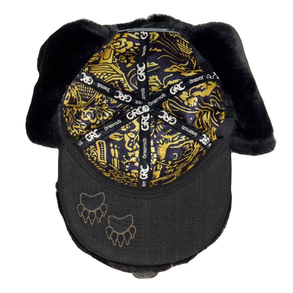 Black Bear Fur Earflap Snapback Hat: Black / Snapback / OSFM