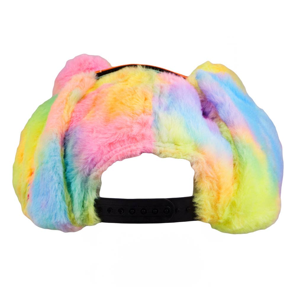 Rainbow Bear Fur Earflap Snapback Hat: Rainbow / Snapback / L/XL