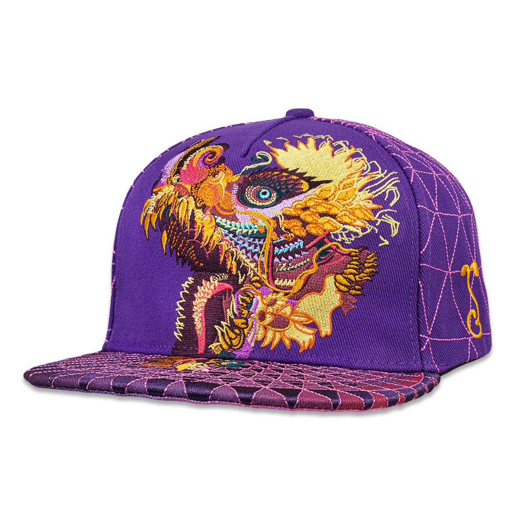 Android Jones Humming Dragon Purple Snapback Hat: Purple / Snapback / L/XL