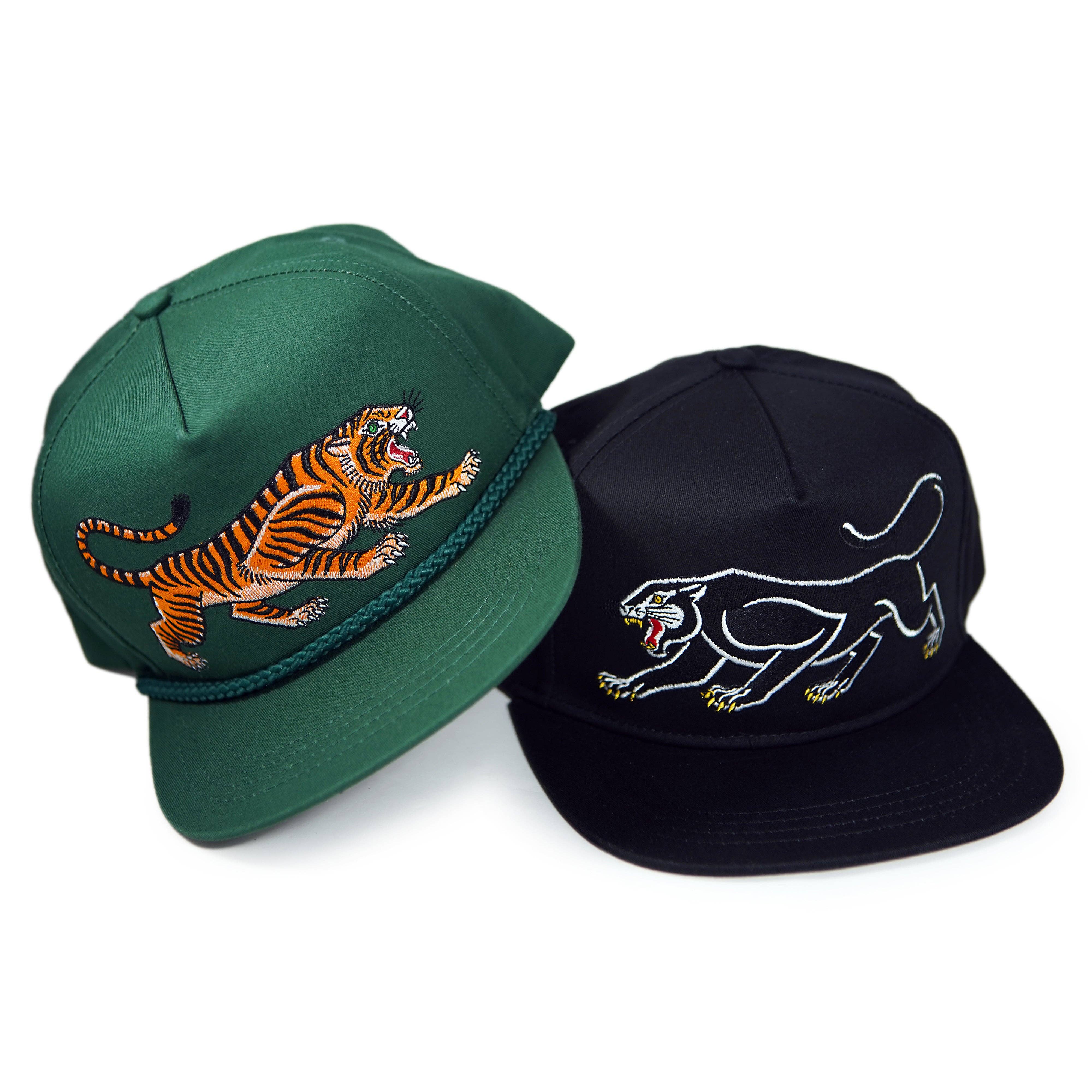 Unisex Tattoo-Style Tiger Cap: Spruce Green