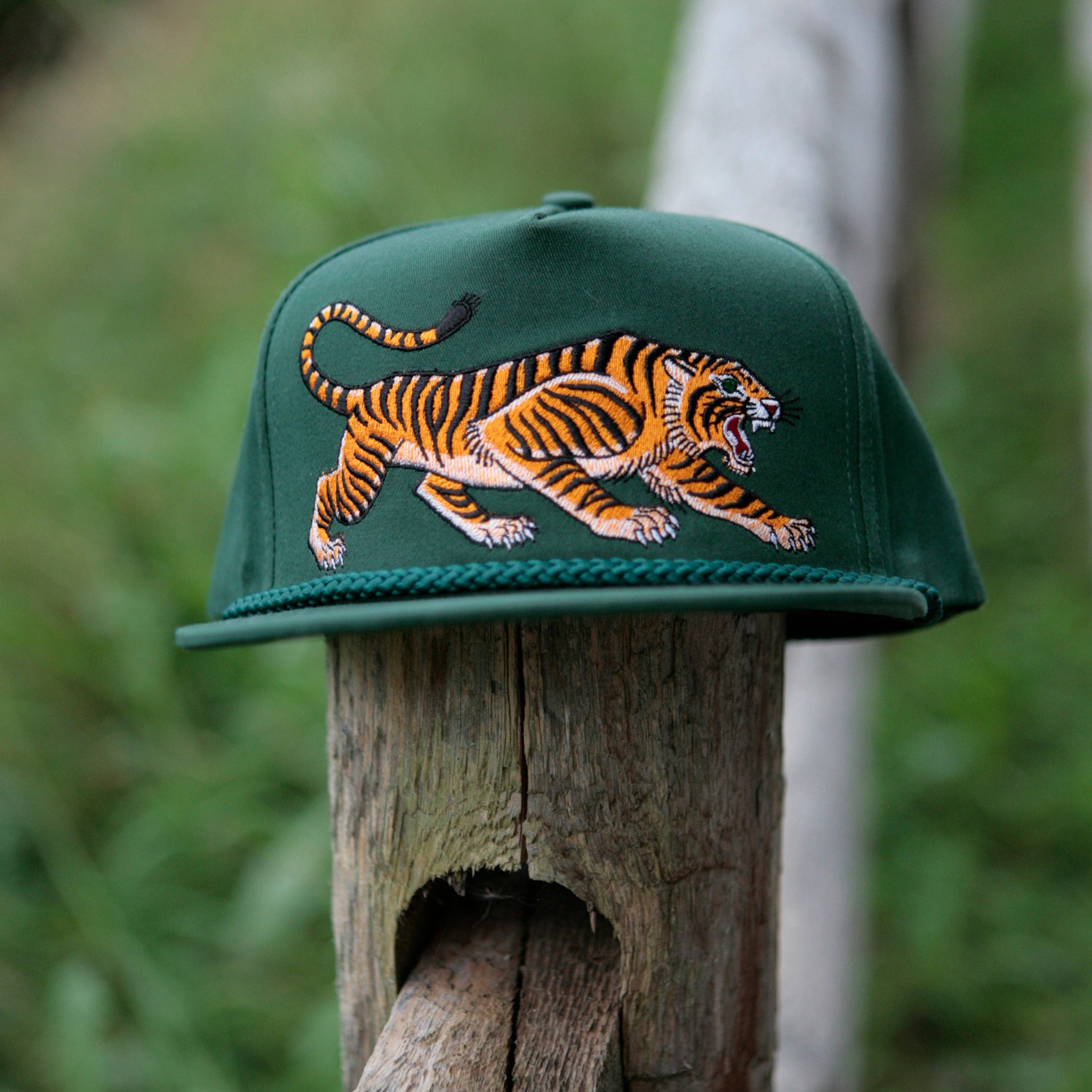 Unisex Tattoo-Style Tiger Cap: Spruce Green