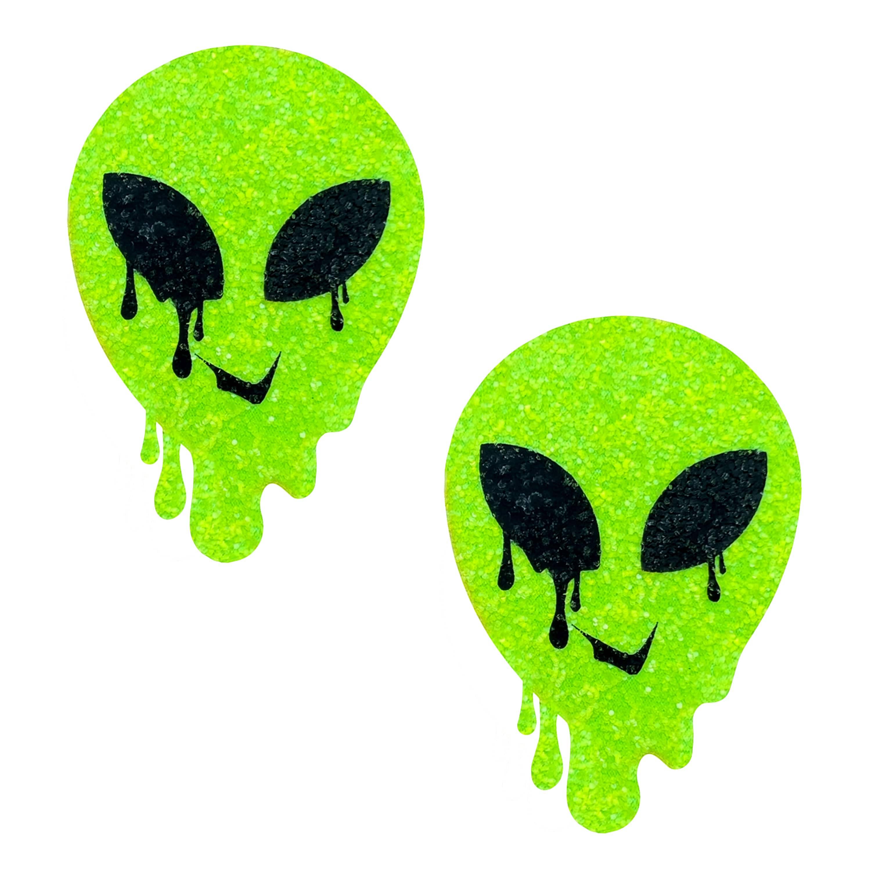 Super Sparkle Lemon Lime Blacklight Glitter Melty Alien Nipple Cover Pasties: Green Color / O/S