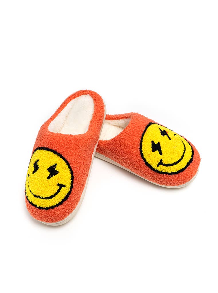 Indoor / Outdoor Slippers - Bolt Eyes Happy Faces - Orange: S/M