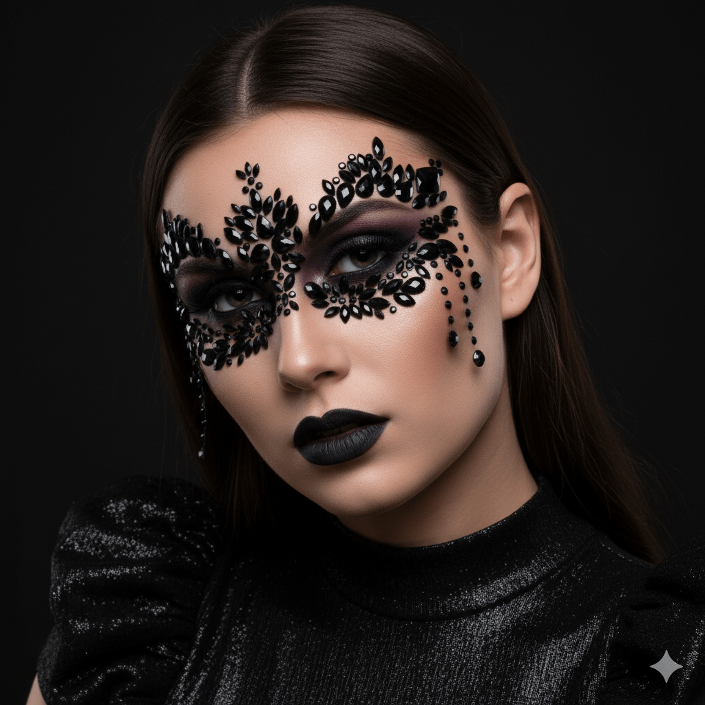 Prima Donna Black Masquerade Crystal Jewel Face Sticker: Black / O/S