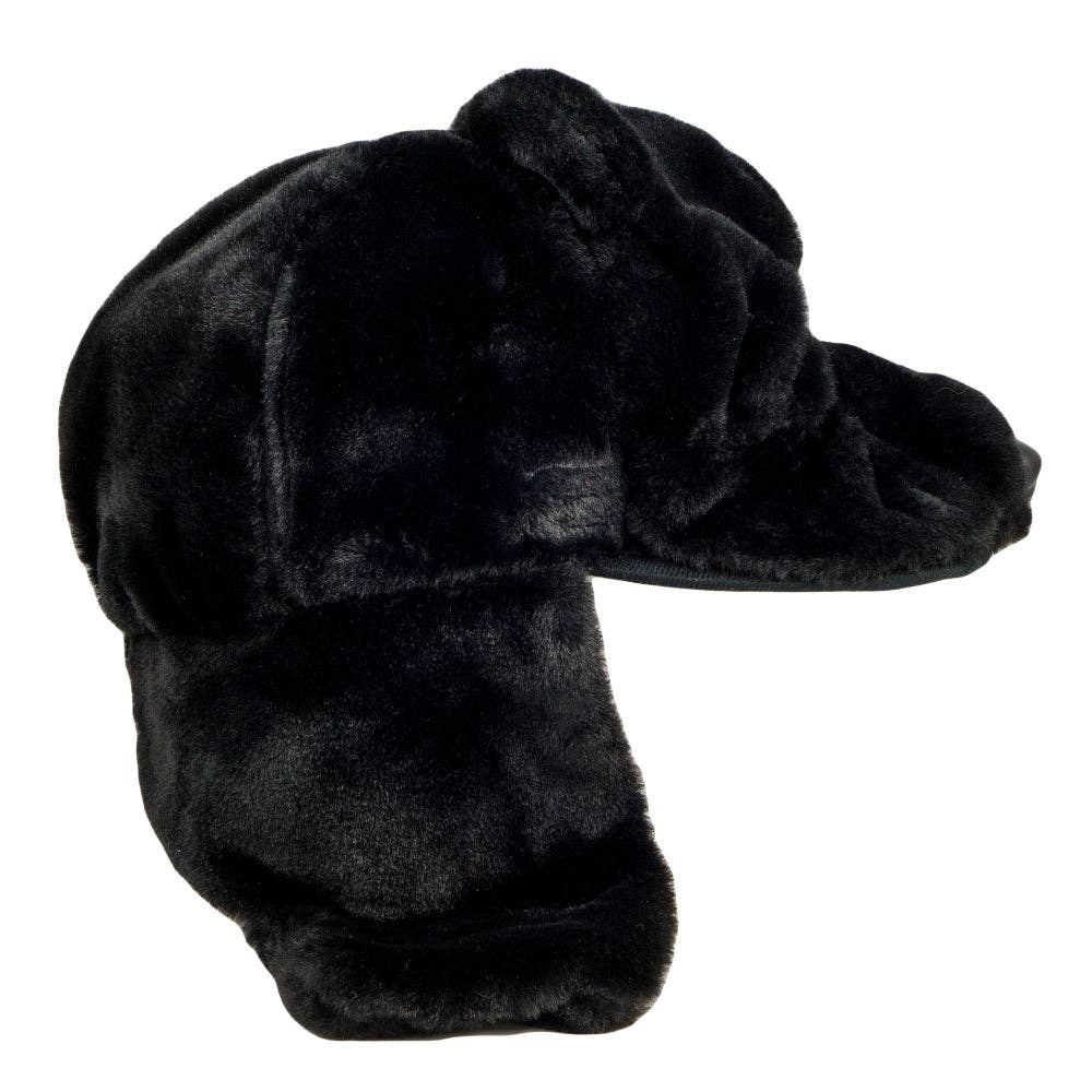 Black Bear Fur Earflap Fitted Hat: Black / Fitted / 7 3/8